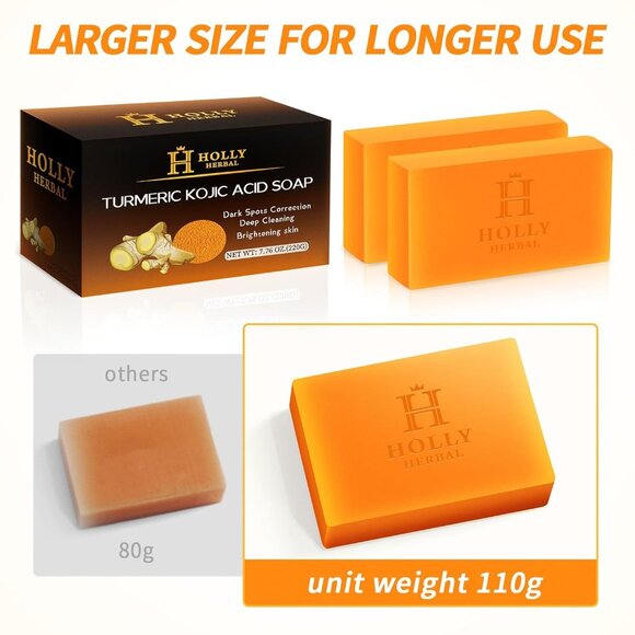 XXL 2 Pack Turmeric Soap Bar - Kojic Acid Soap Dark Spot Remover & Scars - Origi - Picture 4 of 7